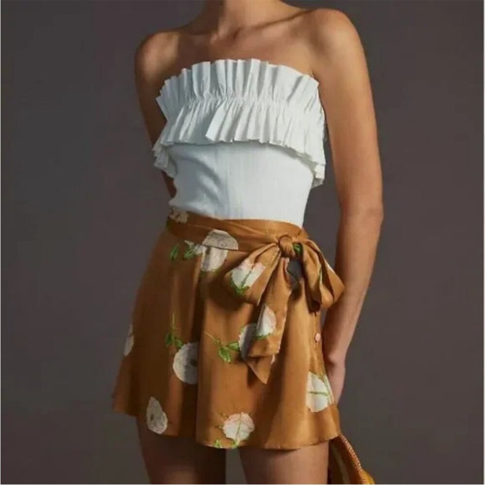 NEW anthropology Bohemian floral high-rise shorts with belt tie